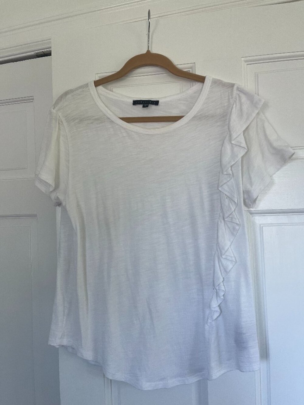 Sanctuary White Asymmetrical Ruffle Flounce Short Sleeve Tee - Size Small